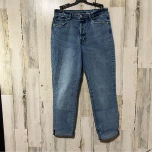 &Denim Blue Button Fly Cuffed Ankle Jeans